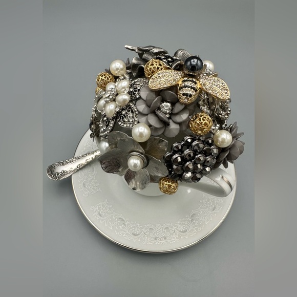 Handmade Vintage Jewelry Teacup Art – Whimsical One of a Kind Decor - Picture 6 of 8